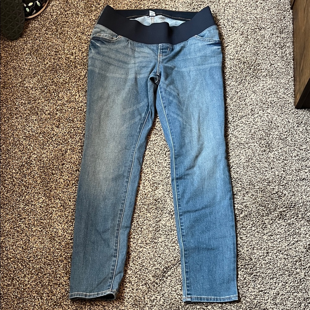 Old Navy Blue Maternity Jeggings with Black Stretch Waistband